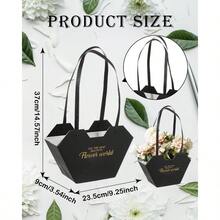 Pieces Flower Gift Bags With Handle Kraft Paper Flower Box Bouquet Waterproof Flower Boxes For Arrangement Flower Bouquet Bags For Gift Home Decoration Baby Shower Party Black - 黑色 - 查看 3