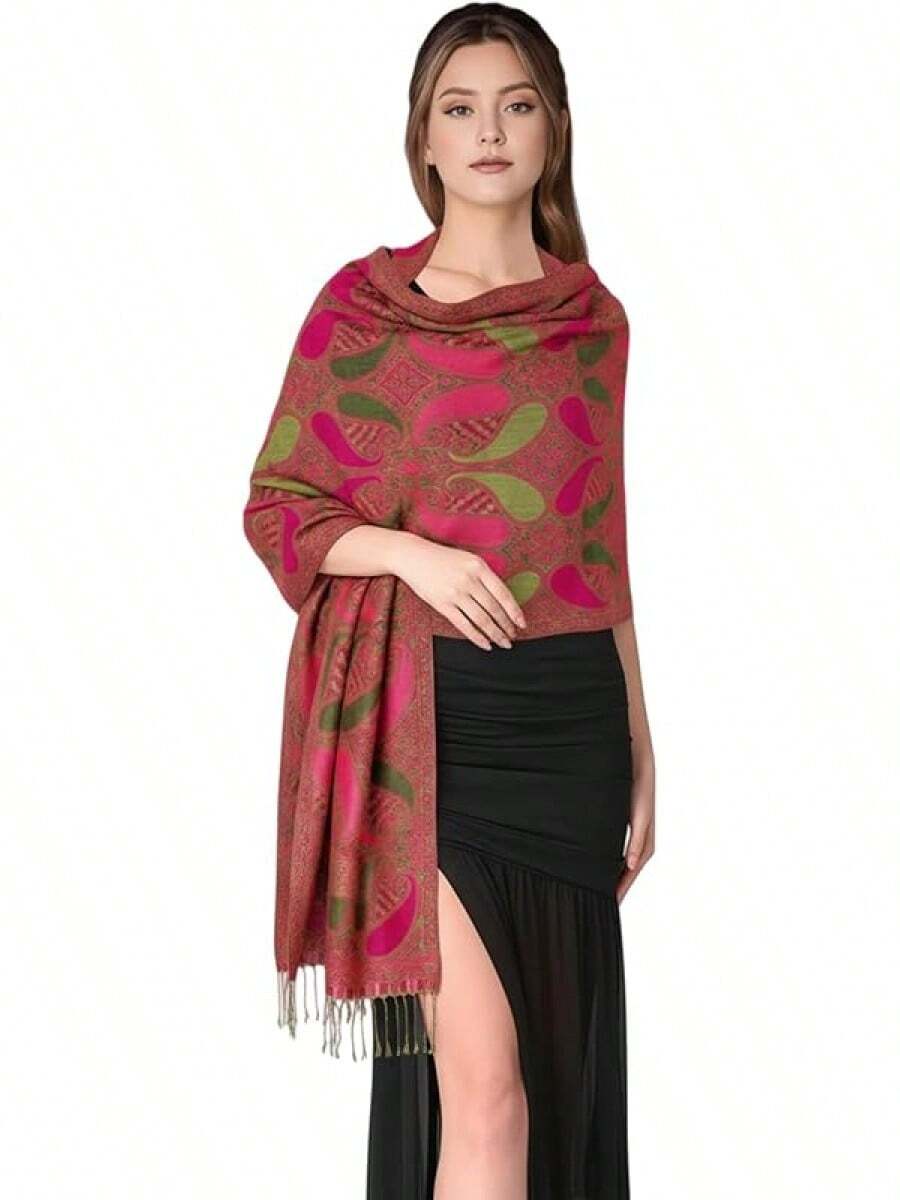 Paisley Pashmina Scarf For Women PASKMLNA - A18-20 Hotpink-olive - View 1