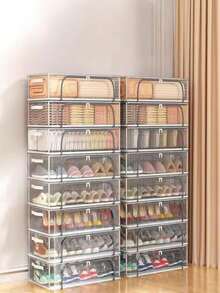 1个可折叠透明鞋盒，带盖，防尘，适合存放鞋子，多功能家居收纳，卧室收纳，家居装饰 - 卡其色 - 查看 11