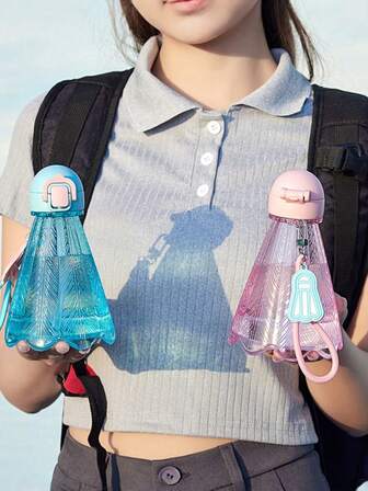 1 pieza Vaso de plástico con pluma creativa, botella de agua mini linda para estudiantes, actividad física al aire libre