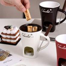 1 Piece Of Multifunctional Ceramic Chocolate Hot Pot Set, Melting Cup With Tea Light, Compact And Portable, Suitable For Indoor Use, Ideal For Chocolate, Cheese, And Caramel – Durable Design With Ease Of Cleaning, Romantic Gift, - Multicolor - View 4