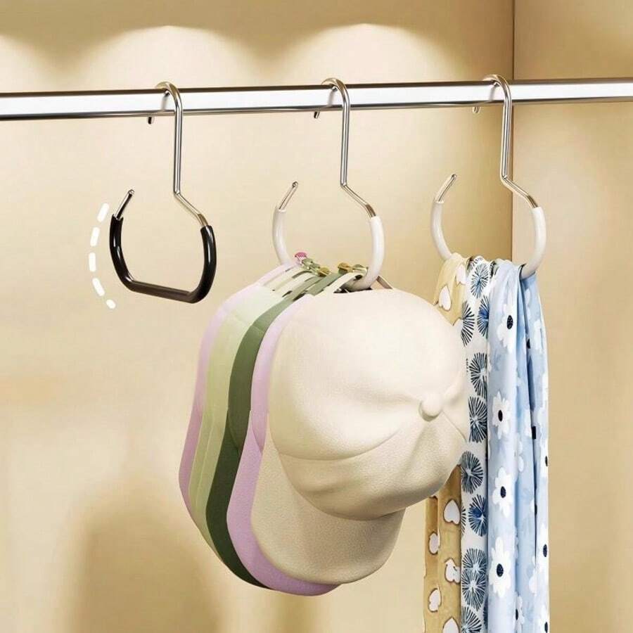 2pcs Hat And Accessory Storage Rack Set – Ultra Versatile Closet Organizer For Wardrobe, Dormitory And Bedroom Use, Space-Saving Design With Easy-Access Compartments To Hold Accessories, Scarves, Belts, Baseball Caps, And Suspenders, Durable Hanging Shelf System For Clean, Tidy, Convenient Storage Ideal For Small Apartments, Dorm Rooms, And Shared Living Spaces; Easy To Install On Doors Or Inside Closets; Compact Footprint Fits Tight Corners; Lightweight Yet Sturdy, Stays Organized Daily - White - View 1