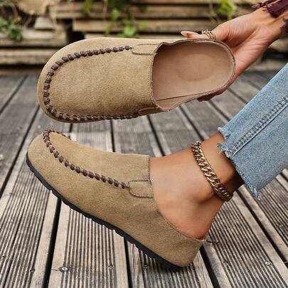 Women's New Casual Closed Toe Loafers, Khaki Color, Lightweight Rubber Sole, Suitable For Daily Wear, Party, Women's Fashion Footwear