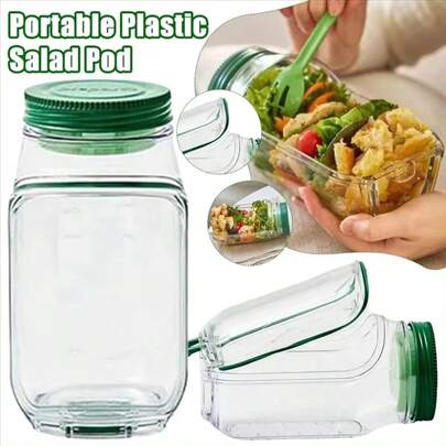Leakproof Salad Container Plastic Salad Pod Portable Breakfast Fruit Storage Box Keep Fresh Organizer For Picnic Home Office,Portable Plastic Salad Pod All-In-One Container With Leak Proof Oats Container Reusable Keep It Fresh Fresh Salad Bowl Meal Prep