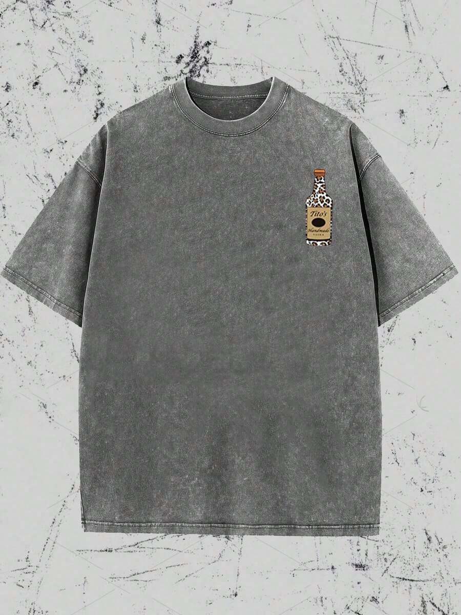 Vintage Vintage Style, Vodka Enthusiast, Leopard Print Elements, SHOW ME YOU TITOS Humorous Text Memes, Washed Double-Sided Printed Vintage-Shirt..…. Retro Loose-Shirt, Men's Casual Style-Shirt, Washable And Washable Old-Shirt; Cool Design Pattern-Shirt, Durable And Comfortable Fabric, Street Fashion Sense, A Must-Have Street Style Enthusiasts, Top-Level Sportswear, Suitable Daily Commuting, Dating, Leisure Matching, Suitable Holiday Giving, First Choice Giving. - 灰色 - 查看 1
