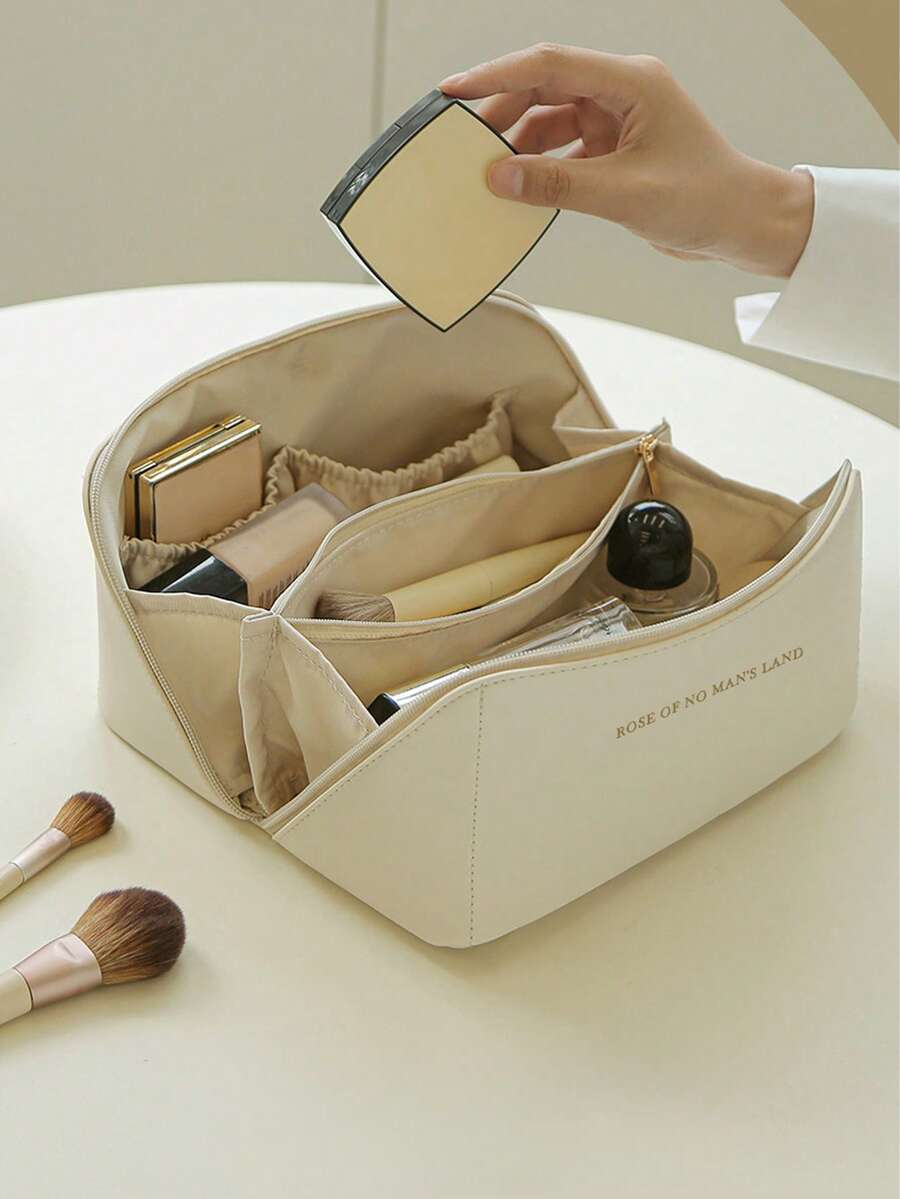 1 Stück Make-up Tasche aus PU, tragbare Kosmetik Aufbewahrungstasche, Organizer mit großer Kapazität für Make-up Utensilien - hergestellt aus wasserundurchlässigem PU Material, mit Reißverschluss, tragbar, geeignet für Reisen, Make-up im Schlafzimmer, Kosmetikaufbewahrung im Badezimmer, Hautpflege, Lippenstifte, Reisezubehör, Wohnheim Mehrzweck, Reiseessentials, Valentinstag Geschenk, Urlaubsgeschenk - Braun - Übersicht 1