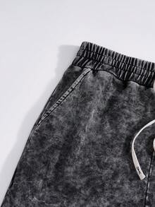 男士秋季水洗黑色休闲裤，宽松直筒裤型，抽绳口袋，百搭休闲裤，适合日常休闲穿着，可作为礼物送给男朋友 - 黑色 - 查看 5