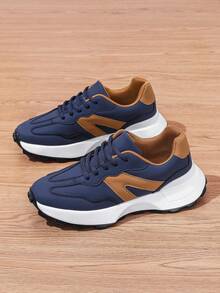 Sepatu Sneakers Tebal Modis, Sepatu Atletik Kasual & Nyaman untuk Remaja - Biru - View 3