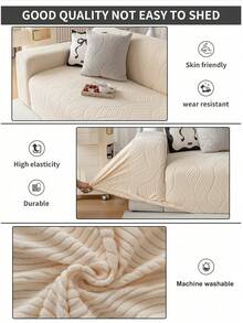 1件装浪漫婚礼季几何线条提花绒面沙发套，简约弹力一体式沙发套，宠物友好防滑防污，可机洗，四季皆宜，附赠1个45*45厘米靠垫套 - 米色 - 查看 10