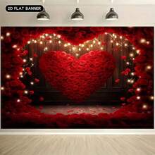 2D Flat, 1pc Red Rose Photography Backdrop, Floral Wall Valentine's Day Backdrop, Wedding Party Decorations, Bridal Shower Photo Booth - 1PCS - View 7