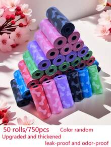 骨头图案宠物粪便袋，便携式宠物粪便袋，加厚防臭，适用于室内外猫狗粪便清理，颜色随机，75/150/300个/包