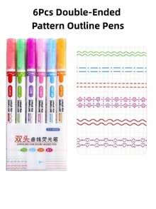 6pcs Dual-Tip Floral Outline Pens + Colorful Fluorescent Pens + Wavy Fluorescent Pens: Suitable For Daily Drawing, DIY Scrapbooking, Students/Teachers/Office Workers, Ideal Gift For Back To School And Holidays - Multicolor - View 12