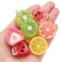 5/10/20个树脂水果切片吊坠饰品，树脂柠檬、猕猴桃、西瓜、草莓切片吊坠配件，适用于DIY珠宝制作、耳环、项链、钥匙扣、装饰品