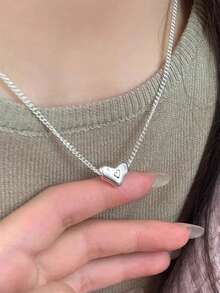 1pc Graffiti Heart Necklace For Women, Indie Sweet Asymmetrical Lava Heart Clavicle Chain - Silver - View 6