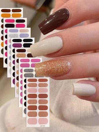 8 st/set 128 st flerfärgade enfärgade glitterklistermärken, lämpliga för kvinnor/flickor gör-det-själv-manikyr