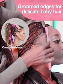 1支粉色边缘控制刷，边缘刷，双面边缘梳，三合一美发工具，发刷，塑料尼龙边缘控制刷，双头眉刷，边缘控制发梳和刷子，专业美发造型工具，打造完美边缘和眉毛，发梳和刷子，女士圣诞礼物，美发工具，美发用品，旅行必备，旅行，理发师，发型师，理发师配件，情人节，美发用品，发型师，理发店，沙龙，度假必备，美发产品，理发店，情人节礼物，女士旅行必备，发型师工具 - 玫紅色 - 查看 2