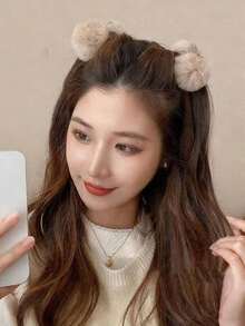 1pc Women Fashion Butterfly Fluffy Hair Claw Elegant Hair Clips Fashion Hair Clutch Winter Hair Accessories - Khaki - View 3