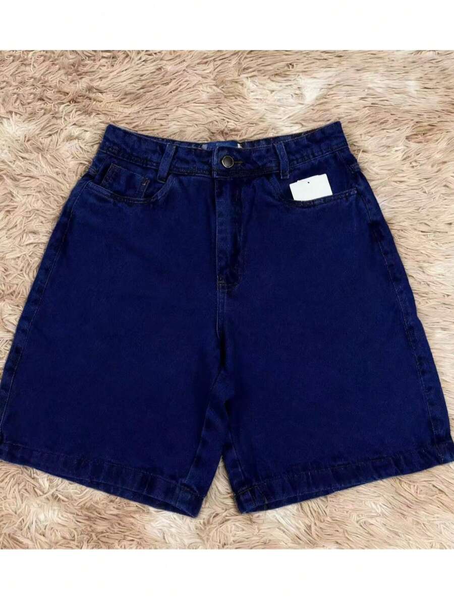 Women's Basic Denim Shorts With Pockets - Dark Wash - View 1