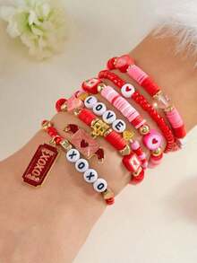 8pcs/Set Christmas Snowflake, Santa Claus, Heart, Star Beaded Bracelet Set, Colorful Beads "MERRY" Letter Charm, Suitable For Christmas Party, Daily Wear, Special Gift For Women - 多色 2 - 查看 4