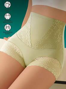 High Waist Seamless Slimming Lace Trim Briefs For Women