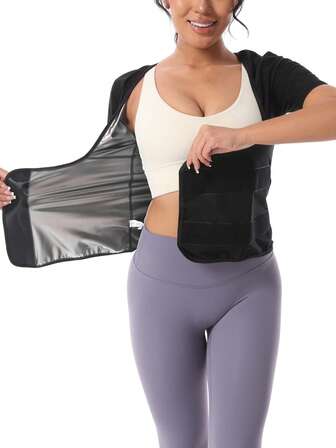 1pc Women's Hook And Loop Waist Cincher Short Sleeve Top