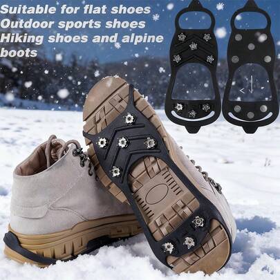 1 Pair Outdoor Anti-Slip Shoe Covers Ice Cleats, With 8 Stainless Steel Teeth, Winter Non-Slip Snow Shoe Covers, Anti-Slip Spikes Ice Cleats, Walking Non-Slip Shoe Covers, Ice And Snow Shoe Covers, With 8 Steel Spikes [Size: L - Fits Shoe Size 40-46 (EU) Or 7-12 (US)]