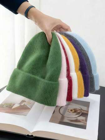 1顶纯色针织孕妇帽，复古圆顶帽，秋冬季户外防风保暖帽