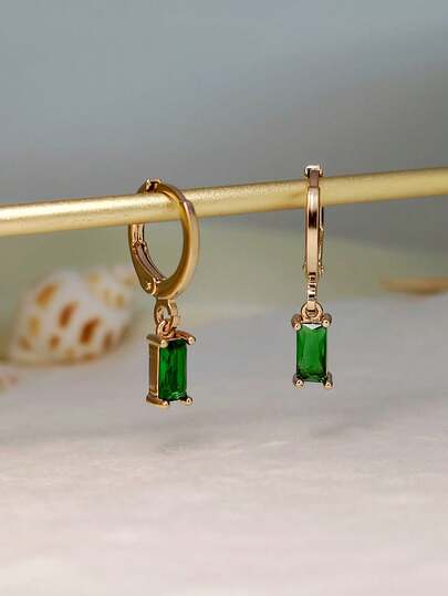 1 Pair Minimalist Square Pomegranate Red Glass Earrings