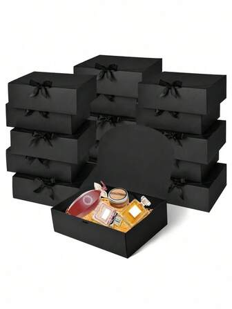 10个装带盖礼盒，伴郎邀请礼盒，婚礼礼盒，婴儿派对礼盒，婚礼用品，父亲节礼盒，奢华黑色丝带礼盒，适用于婚礼、生日、派对、伴娘、毕业典礼、情人节