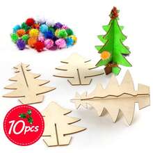 70pcs Handpainted Christmas Craft Set - DIY 3D Christmas Tree Painting Wooden Pieces, Christmas Gift Or Party Activity, Family Craft To Improve Painting Skills And Imagination, Design Your Own Christmas Tree - Multicolor - View 1