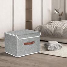 HAWTTYEERS Collapsible Storage Boxes Washable Fabric Storage Bins With Lids 14.9x9.8x9.8 Inches 2 Pack Gray - Gray - View 5
