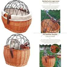 KKPLZZ Cesta de Mimbre para Bicicleta, Perros pequeños, Gatos, Portador de Mascotas, Cesta Delantera de Bicicleta con Cubierta de Malla metálica(default) - Multicolor - Ver 1