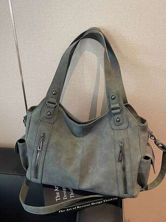 1pc Vintage Large Capacity Handbag, Vintage PU Shoulder Messenger Bag, Women Casual Tote Bag And Wallet