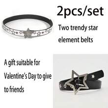 4pcs/3pcs/2pcs/1pc Retro Western Style Women Belt, Featuring Star Buckle In Black, Khaki, White And Gold Colors, Durable Standard Size Suitable For Casual, Formal, Beach And Daily Wear, Unisex Western Fashion Item (No Feather, Machine Washable), Elegant Vintage Embossed Boho Design With Golden Hardware, Applicable For Wedding, Party And Daily Use, Comfortable PU Material - Multicolor - View 12