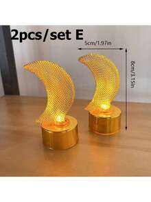 1/2/3pcs Creative Realistic LED Iron Art Moon & Star Electronic Candles, Battery Powered Flameless Candle Lights For Indoor Home Decor, Suitable For Wedding, Party, Holiday, Tabletop, Bedroom Decoration, Ramadan Decoration
