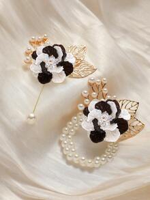 2件/1件玫瑰金金属合金胸针和腕花套装，适合新郎、新娘、婚礼、订婚、活动、派对、宴会、情人节配饰 - A - 查看 13