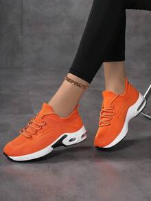 Women Knit Mesh Lace-Up Casual Sneakers For Daily Wear - Burnt Orange - View 2