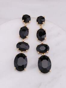 sehuoran 一对手工制作锌合金椭圆形长流苏吊坠耳环，镶嵌玻璃水钻，垂坠式女士耳环 - Style 1 - 查看 15