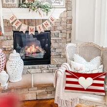 1PC Striped Envelope Red Heart Valentine's Day Pillowcase, 12x20 Inch Red And White Anniversary Wedding Sofa Cushion Cover, Single-Sided, Pillow Insert Not Included - Red and White - View 5