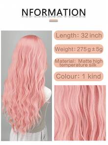 28-32 Inch Elegant Pink Long Curly Synthetic Wig With Natural Bangs, Wavy Curly Synthetic Wig Suitable For Women - Heat Resistant Fiber, Natural Middle Part, Full Curl, Suitable For Daily Wear, Parties And Halloween - Multicolor - View 7