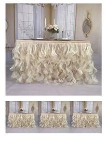 4 pies/6 pies/8 pies/9 pies/14 pies Faldas de mesa de organza, faldas de mesa rizada, faldas de mesa de sauce llorón, adecuadas para mesas de comedor rectangulares o redondas, para duchas nupciales, cumpleaños, fiestas de boda, banquetes, faldas de mesa para pasteles, decoración del hogar. - Multicolor - Ver 67