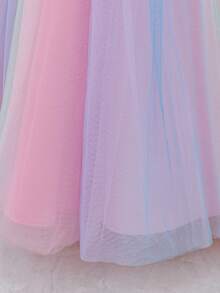 Girls' Long Gradient Rainbow Princess Dress, Fancy Layered Tulle Puff Sleeve Dress With 3D Flower Decor, Suitable For 3-12 Years Old Girls, Cute Mesh Tulle Dress For Daily Wear, Flower Girl, Wedding, Birthday Party, Special Occasions - Baby Pink - View 8