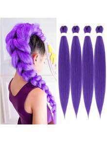 1 paquete de cabello de trenzado de crochet sintético de 26 pulgadas pre-estirado, textura Yaki (Morado) - Ver 4