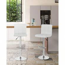Modern Set Of 2 Barstools Adjustable Counter Height Swivel PU Leather Bar Hydraulic Dining Room Chairs Home Kitchen Stools White - 白色 - 查看 3