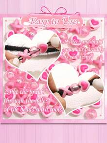 60 piezas de cuentas de colores rosa claro/azul/morado para trenzas, rastas y pelucas. Accesorios de joyería con cuentas redondas de color AB de acrílico lindo para niñas - Multicolor - Ver 9