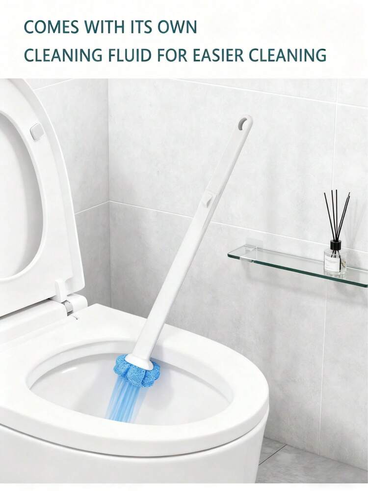 1 pieza Cepillo de baño desechable con cabezal de repuesto, cabezal de esponja perfumada (limón/océano/lavanda), herramienta de limpieza de baño con estante de almacenamiento - Cabezales de cepillo de baño desechables en 3 colores (amarillo, azul, morado) - Añade 6
