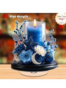 Urzekająca noc, szklana świeca bożonarodzeniowa i projekt domu – płaska dekoracja świąteczna z akrylu 2D, odpowiednia na werandę, do sypialni i salonu – najlepszy prezent świąteczny