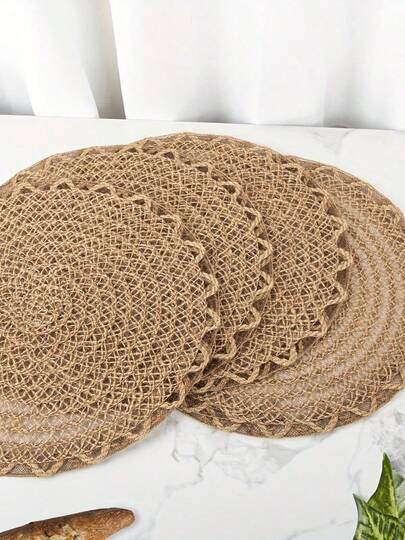 1/4/6/12pcs Boho-Style Table Mats, Plain Woven Round Placemats, Table Decor, Home Party Table Decor, Home Decor,Ramadan Decorations, Eid Decorations, Ramadan, Eid Decorations