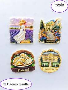 1 chiếc nam châm tủ lạnh 3D bằng nhựa hình các địa danh du lịch Pháp, Ba Lan và Áo - Cánh đồng hoa oải hương Provence, Thị trấn cổ kính, Bánh bao và Cung điện Schönbrunn - Đồ trang trí nhà bếp sáng tạo và quà tặng ngày lễ. - Nhiều màu - Xem 1