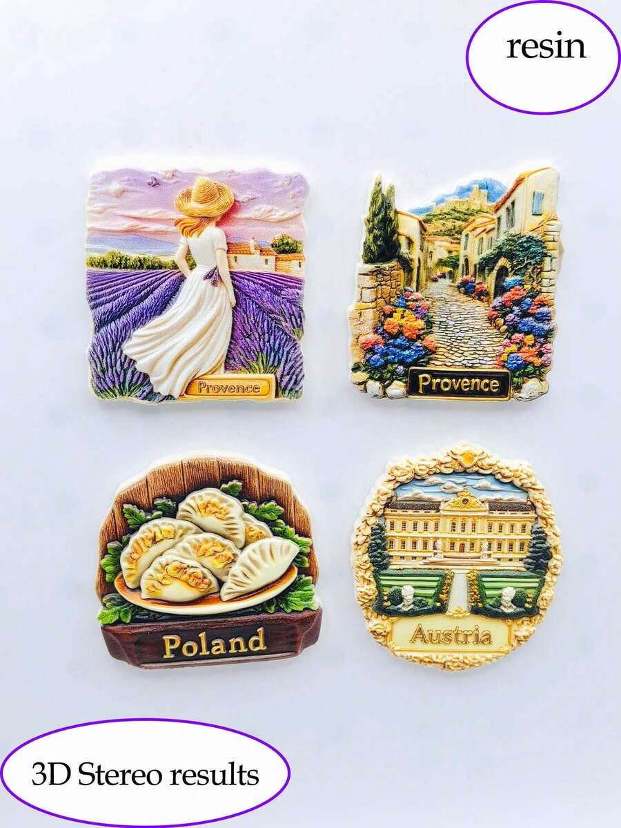 1 chiếc nam châm tủ lạnh 3D bằng nhựa hình các địa danh du lịch Pháp, Ba Lan và Áo - Cánh đồng hoa oải hương Provence, Thị trấn cổ kính, Bánh bao và Cung điện Schönbrunn - Đồ trang trí nhà bếp sáng tạo và quà tặng ngày lễ. - Nhiều màu - Xem 1